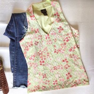 NWOT INC Women's Pink/Red/Green Floral Lace Racerback Stretch Tank Top Size M